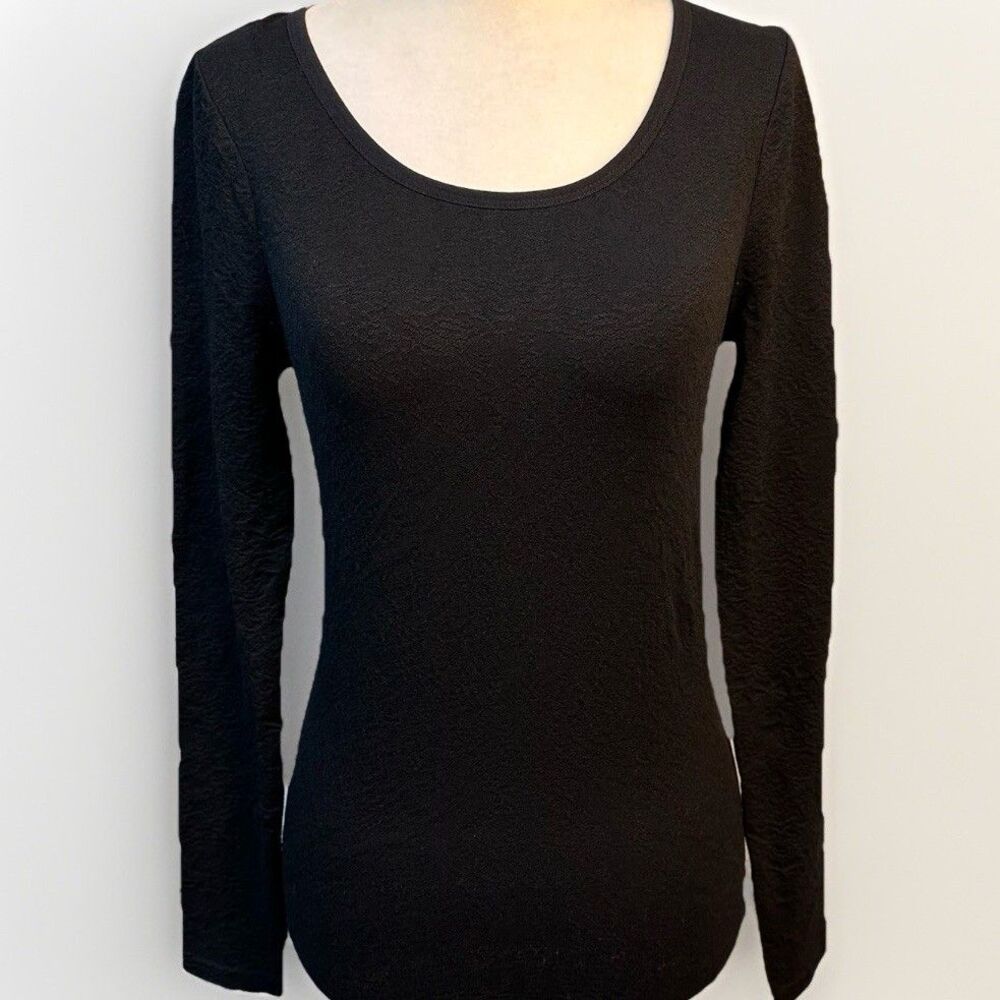 WHBM FORME Black Seamless Jacquard Scoop Neck Tee Size XS NWT